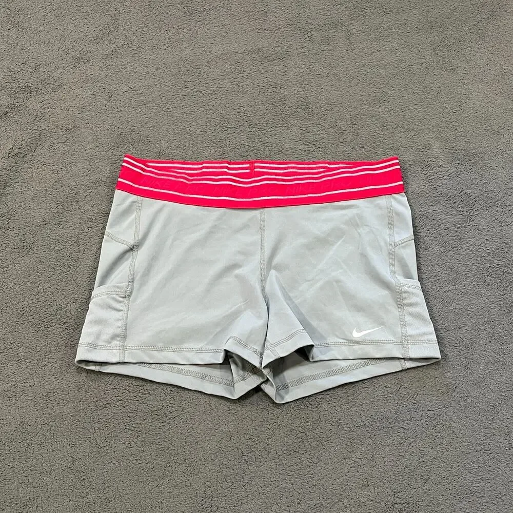 Nike Pro Dri-FIT Grey Pink Athletic Compression Booty Shorts Women's Size Large